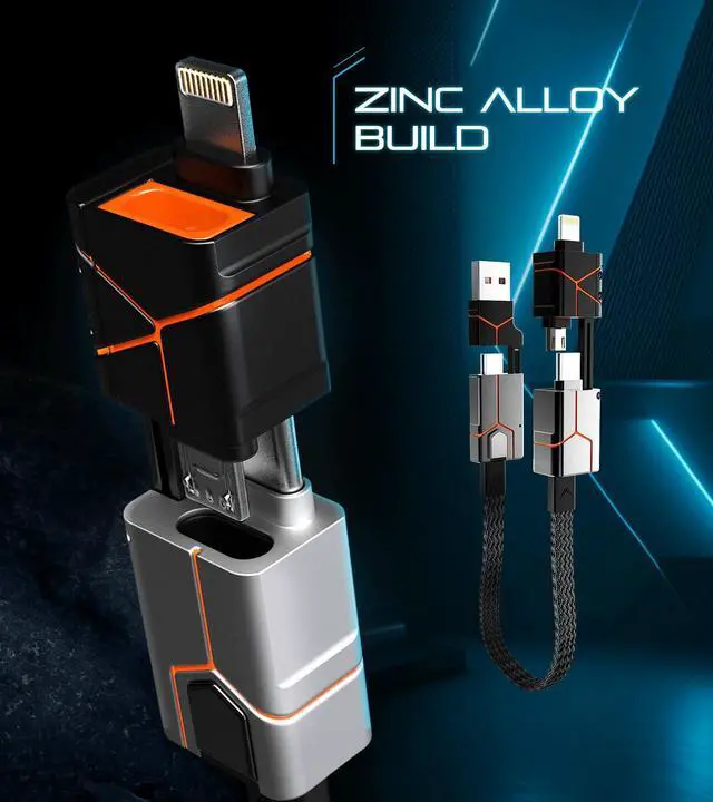 Alt view image 7 of 7 - X Go 6 in 1 Keychain Universal Cable 240W 5Gbps USB3.0 USB-C, Lightning, Micro-USB, USB-A Fastest Keychain Cable Zinc Alloy Ultra Durable (Mecha White)