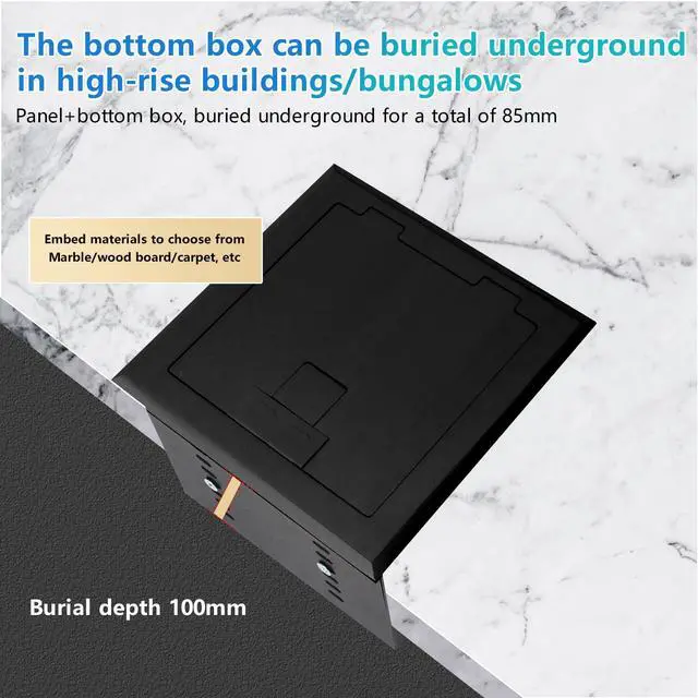 Alt view image 5 of 7 - Recessed Flat Hidden Socket Kit with 2 * 15A Receptacle4.8A*2 USB-A Ports +3-Port RJ45 Datacom Receptacle. Internal Height AdjustableCorrosive Resistant Hardware,Black