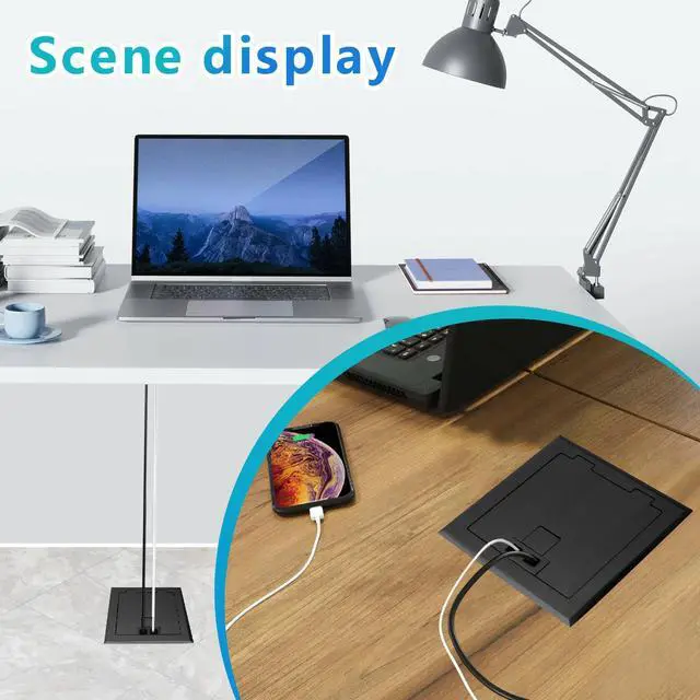 Alt view image 7 of 7 - Recessed Flat Hidden Socket Kit with 2 * 15A Receptacle4.8A*2 USB-A Ports +3-Port RJ45 Datacom Receptacle. Internal Height AdjustableCorrosive Resistant Hardware,Black