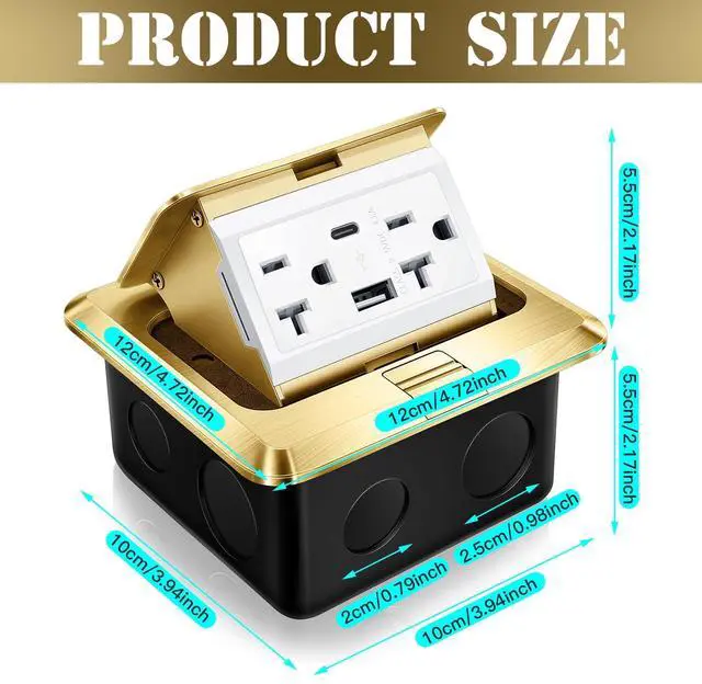 Alt view image 2 of 7 - Pop up Floor Outlet Floor Kit Waterproof Electrical Outlet Cover Box with 4.8A USB A & Type C Charge and 20 Amp Tamper Resistant Plug Receptacle Box for Countertop Office Home (Gold)