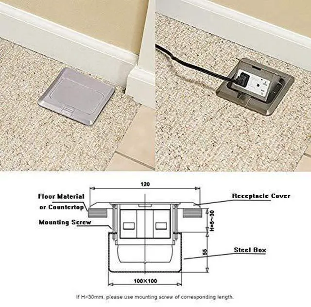Alt view image 3 of 7 - Pop Up Floor Electrical Outlet Kitchen Countertop Waterproof Sockets Pop Out Receptacle Stainless Steel Box Silver Cover with USB Chargers