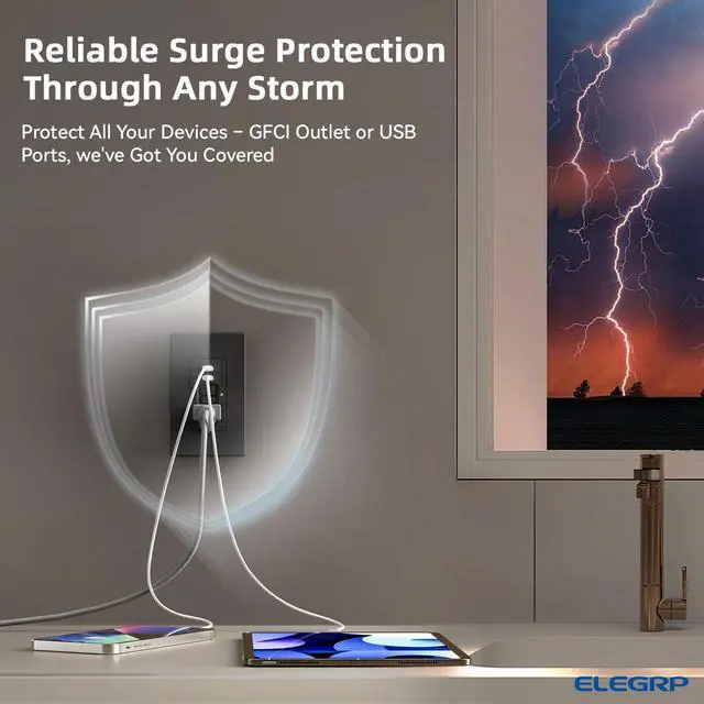 Alt view image 4 of 6 - GFCI Outlet with USB Ports, 20 Amp Self-Test GFCI Combination with Dual USB C Ports, 24W Max Total Output, Tamper Resistant GFCI USB Outlet with Wall Plate, UL Listed, Matte Black, 1 Pack