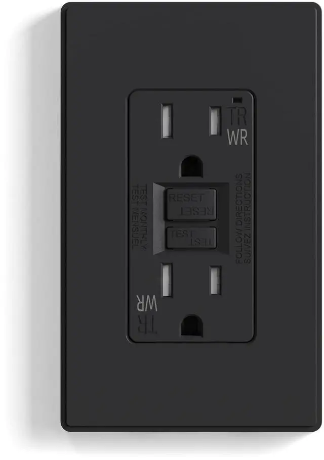 Main image of Outlet Outdoor, 15 Amp Self-Test GFI Electrical Outlet with Thinner Design, Weather & Tamper Resistant GFCI Receptacle, Ground Fault Receptacle w/Wall Plate, UL Listed, Matte Black, 1 Pack