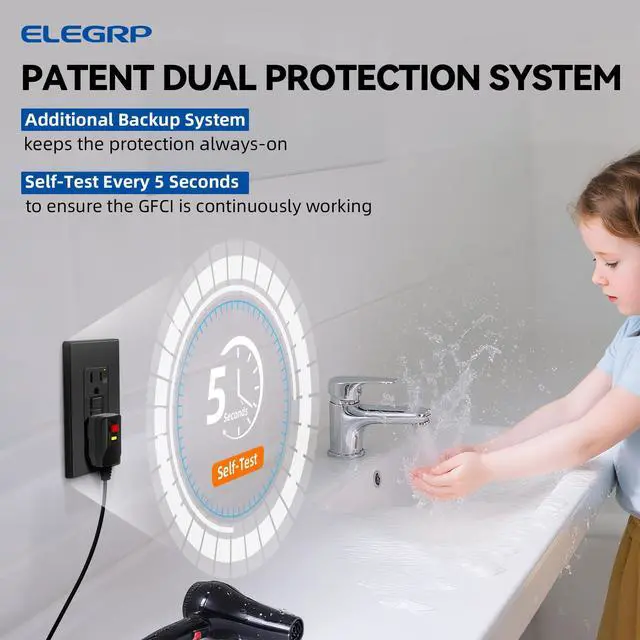 Alt view image 3 of 7 - Outlet Outdoor, 15 Amp Self-Test GFI Electrical Outlet with Thinner Design, Weather & Tamper Resistant GFCI Receptacle, Ground Fault Receptacle w/Wall Plate, UL Listed, Matte Black, 1 Pack