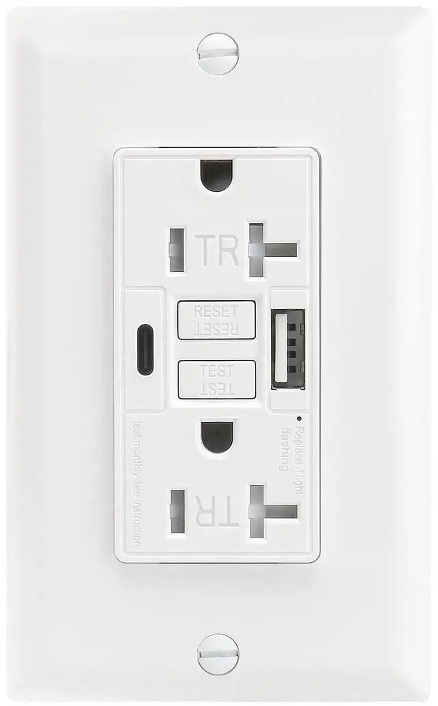 Main image of 20A GFCI Outlet with USB-A & USB-C Charging, Self-Test Tamper-Resistant Electrical Outlet, 5V/4.8A USB Charger with LED Indicator, Includes White Wall Plate, ETL Listed, BCG-004U