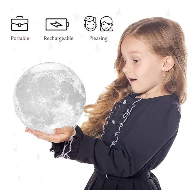 Alt view image 2 of 7 - Moon Lamp, 1200mAh Ultra-Long Endurance Night Light, 7.1" 16 Colors LED Moon Light, Remote&Touch Control Room Decor Lamps for Kids Women Gift