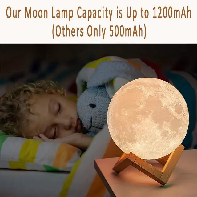 Alt view image 3 of 7 - Moon Lamp, 1200mAh Ultra-Long Endurance Night Light, 7.1" 16 Colors LED Moon Light, Remote&Touch Control Room Decor Lamps for Kids Women Gift