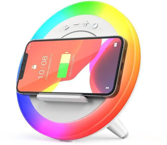 Main image of Bluetooth Speaker Night Lights, Wireless Charging Kids Speaker, Color Changing Modern Bluetooth Lamp,Teenage Boys Girls Gifts Ideas (15W Wireless Charging with Battery)