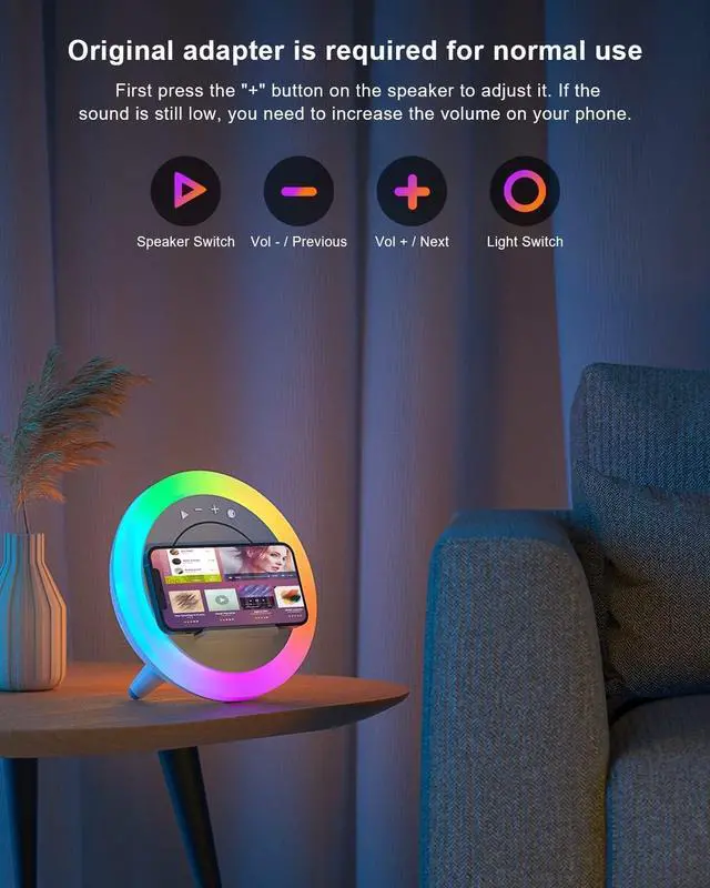 Alt view image 4 of 6 - Bluetooth Speaker Night Lights, Wireless Charging Kids Speaker, Color Changing Modern Bluetooth Lamp,Teenage Boys Girls Gifts Ideas (15W Wireless Charging with Battery)