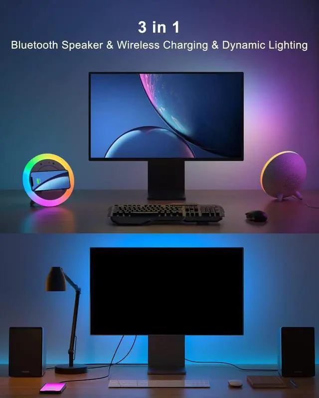 Alt view image 6 of 6 - Bluetooth Speaker Night Lights, Wireless Charging Kids Speaker, Color Changing Modern Bluetooth Lamp,Teenage Boys Girls Gifts Ideas (15W Wireless Charging with Battery)
