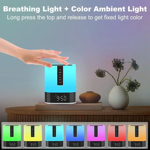 Alt view image 6 of 7 - Night Light Bluetooth Speaker Alarm Clock, Upgraded Touch Bedside Lamp for Bedroom, Dimmable Warm Light, 48 RGB Color Changing, Sound Machine with White Noise, Best Gifts for Teenage Boys Girls