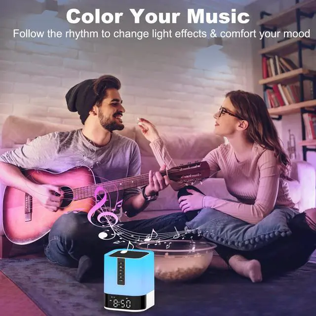 Alt view image 7 of 7 - Night Light Bluetooth Speaker Alarm Clock, Upgraded Touch Bedside Lamp for Bedroom, Dimmable Warm Light, 48 RGB Color Changing, Sound Machine with White Noise, Best Gifts for Teenage Boys Girls