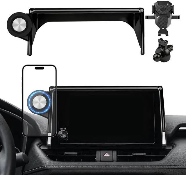 Main image of Magnetic Phone Holder, Powerful Phone Mount with 2 Options iPhone MagSafe & Clip-in Holder for RAV4, 360° Rotation Phone Holder for Toyota RAV4 2019-2025 7/8-Inch Screen Interior Accessories