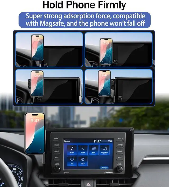 Alt view image 4 of 7 - Car Phone Holder for Toyota RAV4 2025 2019-2024 7/8-Inch Screen, Cell Phone Mount Compatible with MagSafe