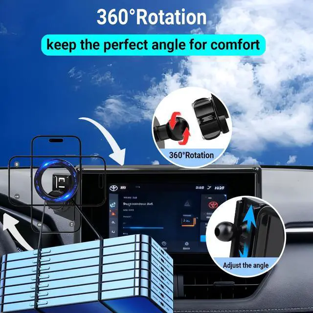Alt view image 4 of 6 - Car Phone Holder for 2019-2025 Toyota RAV4 Accessories, 360° Rotation, Compatible with MagSafe 25 Pieces of N52 Super Strong Magnets(for 7/8-inch Screen only)