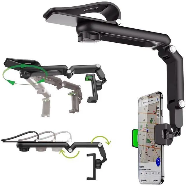 Main image of Rotatable and Retractable Car Phone Holder - 1080 Multifunction Sun Visor Universal 360 Rotating Cell Phone Holder Mobile Mount for Vehicle Rear View Mirror