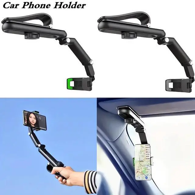 Alt view image 2 of 7 - Rotatable and Retractable Car Phone Holder - 1080 Multifunction Sun Visor Universal 360 Rotating Cell Phone Holder Mobile Mount for Vehicle Rear View Mirror
