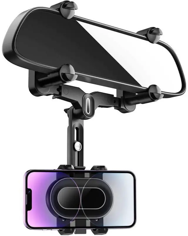 Main image of SOEWIOU Rearview Mirror Phone Holder for Car,360°Rotatable and Retractable Multifunctional Rear View Mirror Phone Holder,Four Corners Fixed Anti-Shake Design,for All Mobile Phones and All Car