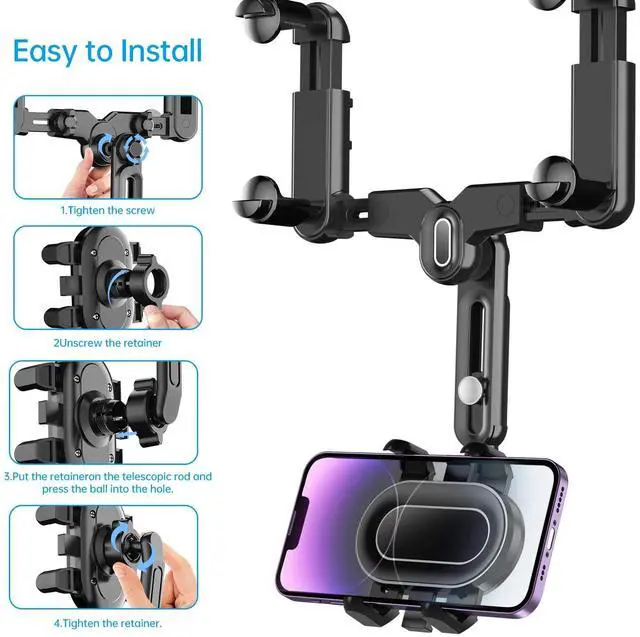 Alt view image 6 of 20 - SOEWIOU Rearview Mirror Phone Holder for Car,360°Rotatable and Retractable Multifunctional Rear View Mirror Phone Holder,Four Corners Fixed Anti-Shake Design,for All Mobile Phones and All Car