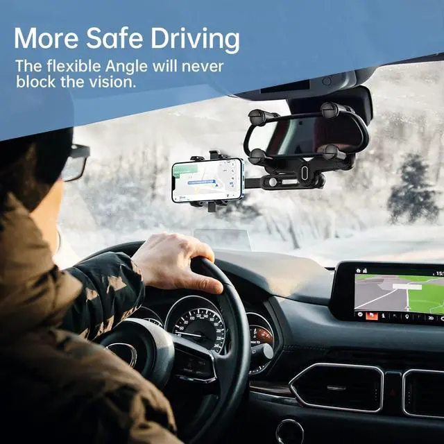 Alt view image 7 of 20 - SOEWIOU Rearview Mirror Phone Holder for Car,360°Rotatable and Retractable Multifunctional Rear View Mirror Phone Holder,Four Corners Fixed Anti-Shake Design,for All Mobile Phones and All Car