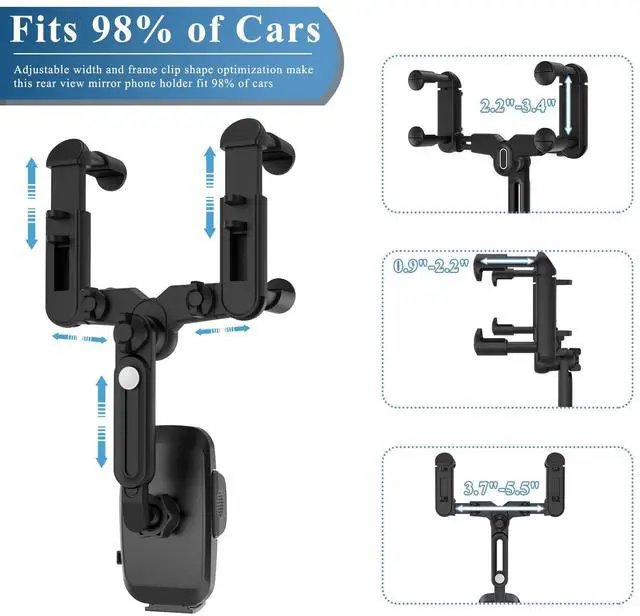 Alt view image 2 of 7 - Car Phone Holder Mount, Rear View Mirror Phone Holder, Rotatable and Retractable Phone Holders for Your Car Compatible with iPhone Samsung All 4-7 Inch Cell Phones