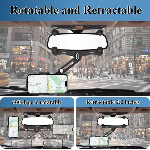 Alt view image 3 of 7 - Car Phone Holder Mount, Rear View Mirror Phone Holder, Rotatable and Retractable Phone Holders for Your Car Compatible with iPhone Samsung All 4-7 Inch Cell Phones