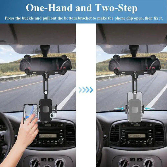 Alt view image 4 of 7 - Car Phone Holder Mount, Rear View Mirror Phone Holder, Rotatable and Retractable Phone Holders for Your Car Compatible with iPhone Samsung All 4-7 Inch Cell Phones