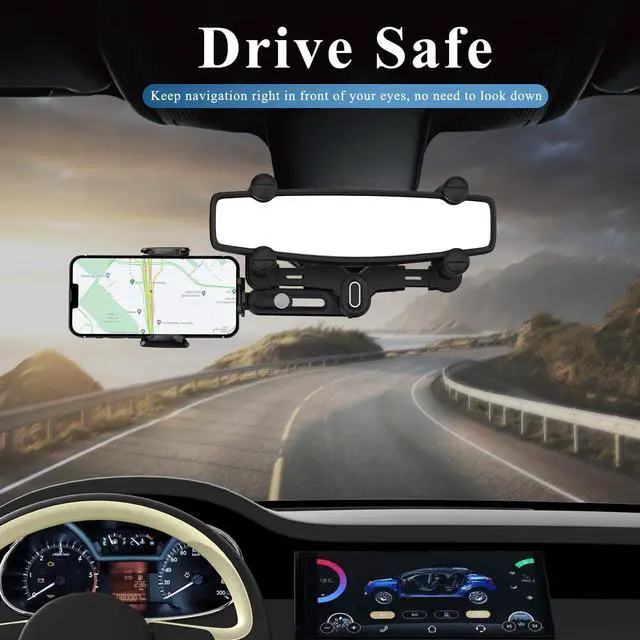 Alt view image 7 of 7 - Car Phone Holder Mount, Rear View Mirror Phone Holder, Rotatable and Retractable Phone Holders for Your Car Compatible with iPhone Samsung All 4-7 Inch Cell Phones