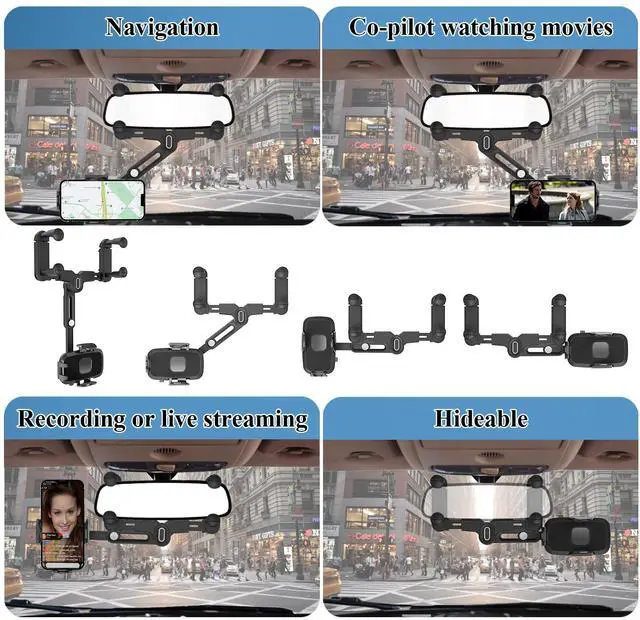 Alt view image 5 of 7 - Car Phone Holder Mount, Rear View Mirror Phone Holder, Rotatable and Retractable Phone Holders for Your Car Compatible with iPhone Samsung All 4-7 Inch Cell Phones