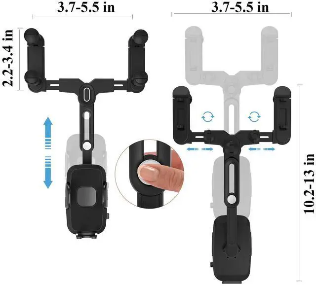 Alt view image 6 of 7 - Car Phone Holder Mount, Rear View Mirror Phone Holder, Rotatable and Retractable Phone Holders for Your Car Compatible with iPhone Samsung All 4-7 Inch Cell Phones