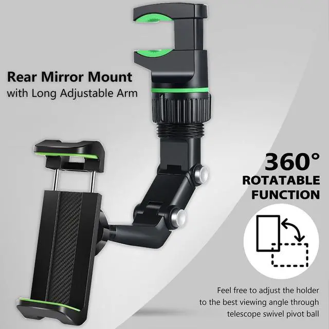 Alt view image 2 of 7 - Rearview Mirror Phone Mount Holder for Car, 360° Rotating , Multifunctional Mount Phone and GPS Holder Universal Car Phone Holder for All Smartphones