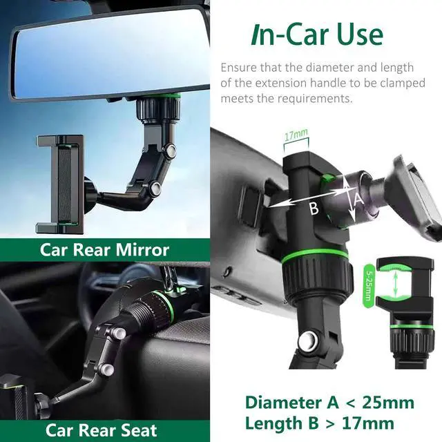 Alt view image 3 of 7 - Rearview Mirror Phone Mount Holder for Car, 360° Rotating , Multifunctional Mount Phone and GPS Holder Universal Car Phone Holder for All Smartphones