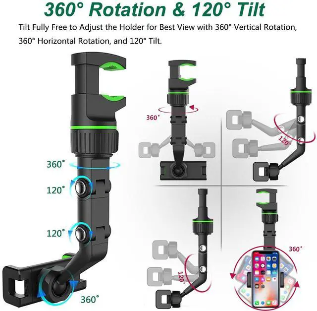 Alt view image 6 of 7 - Rearview Mirror Phone Mount Holder for Car, 360° Rotating , Multifunctional Mount Phone and GPS Holder Universal Car Phone Holder for All Smartphones