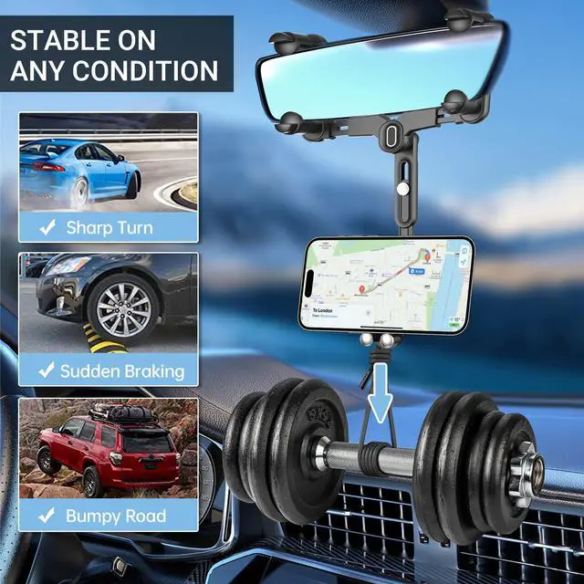 Alt view image 4 of 6 - for Magsafe Car Mount, Rear View Mirror Phone Holder, Magnetic Phone Holder for Car Compatible with iPhone 16/15/14/13/12 Series and All Phones with Magsafe Case or Metal Ring
