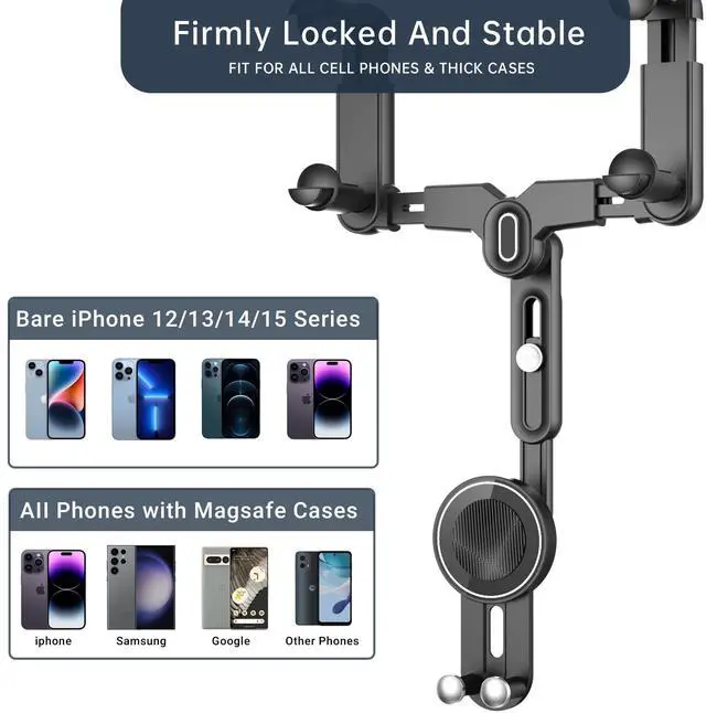 Alt view image 5 of 6 - for Magsafe Car Mount, Rear View Mirror Phone Holder, Magnetic Phone Holder for Car Compatible with iPhone 16/15/14/13/12 Series and All Phones with Magsafe Case or Metal Ring