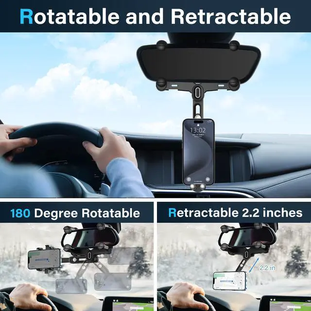 Alt view image 3 of 6 - for Magsafe Car Mount, Rear View Mirror Phone Holder, Magnetic Phone Holder for Car Compatible with iPhone 16/15/14/13/12 Series and All Phones with Magsafe Case or Metal Ring