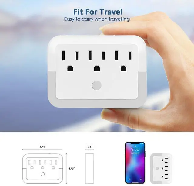 Alt view image 4 of 7 - Multi Plug Wall Mount Outlet Adapter, Outlet Extender with Light-Sensing,Power Strip with Warm Night Light for Home Office Hotel Travel-White(1 Pack)