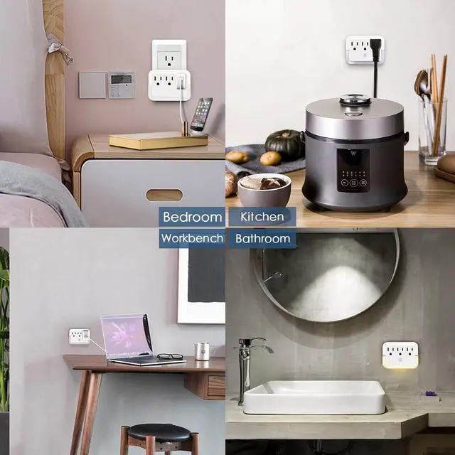 Alt view image 6 of 7 - Multi Plug Wall Mount Outlet Adapter, Outlet Extender with Light-Sensing,Power Strip with Warm Night Light for Home Office Hotel Travel-White(1 Pack)