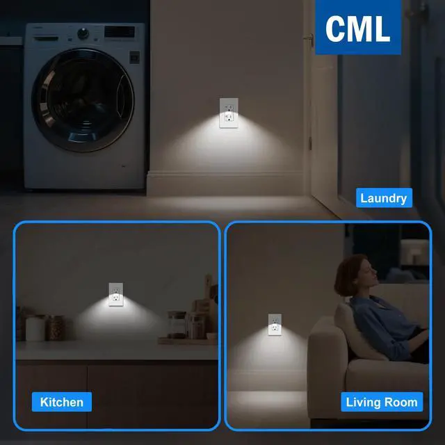 Alt view image 3 of 7 - 20 Amp Receptacle Outlet with LED Night Light, Dusk to Dawn Guide Lights Electrical Outlets, Tamper-Resistant, Screwless Wall Plate Included, 10 Pack, ETL Listed, White