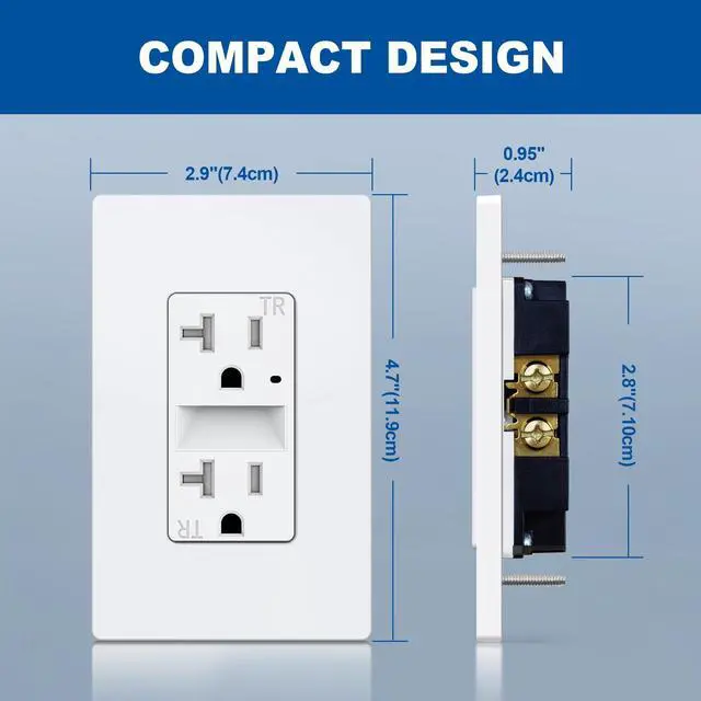 Alt view image 4 of 7 - 20 Amp Receptacle Outlet with LED Night Light, Dusk to Dawn Guide Lights Electrical Outlets, Tamper-Resistant, Screwless Wall Plate Included, 10 Pack, ETL Listed, White