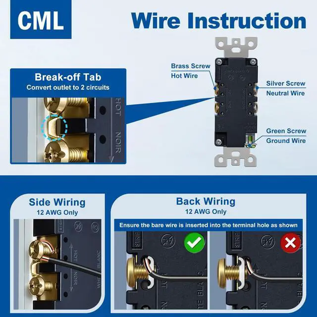 Alt view image 7 of 7 - 20 Amp Receptacle Outlet with LED Night Light, Dusk to Dawn Guide Lights Electrical Outlets, Tamper-Resistant, Screwless Wall Plate Included, 10 Pack, ETL Listed, White