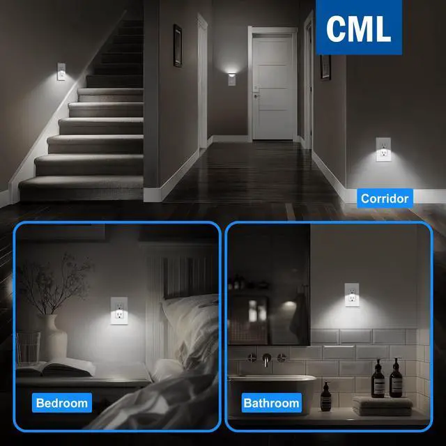 Alt view image 4 of 7 - Outlet with Night Light, 15 Amp Decorator Receptacle with LED Guide Lights and Dusk to Dawn On/Off Sensor, Tamper Resistant Electrical Outlets w/Screwless Wall Plate, ETL Listed, 5 Pack, White