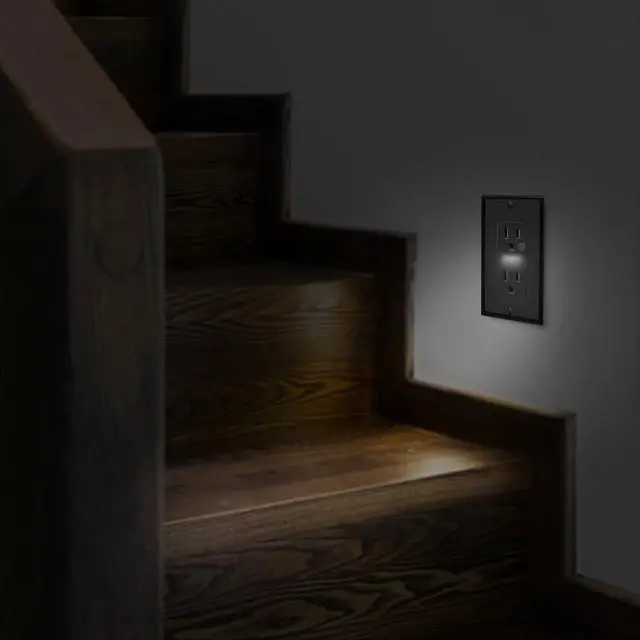 Alt view image 6 of 7 - Black Wall Outlet Receptacle with Night Light,Electrical Receptacle Outlets,15A 125V, 2 Pole 3 Wire,Wall Plate Included,4 Pack