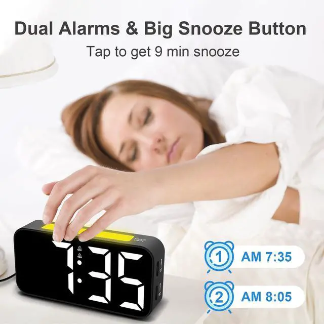 Alt view image 4 of 7 - Loud Alarm Clocks for Bedrooms Heavy Sleepers, Digital Clock with Night Light, Large Display, Dual Alarm, Snooze, Dimmable Bedside Alarm Clock for Kids Teens Boys Girls