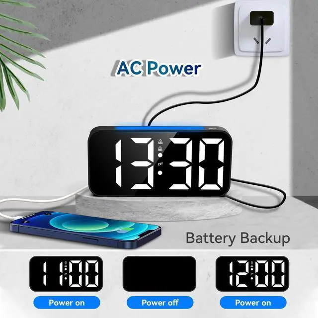 Alt view image 5 of 7 - Loud Alarm Clocks for Bedrooms Heavy Sleepers, Digital Clock with Night Light, Large Display, Dual Alarm, Snooze, Dimmable Bedside Alarm Clock for Kids Teens Boys Girls