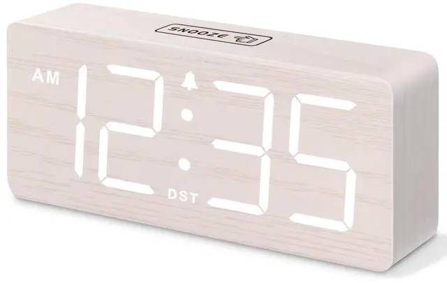 Main image of Wooden Digital Alarm Clock for Bedroom - Desk Clock for Living Room with Large Numbers, Dimmer, Loud Alarm for Heavy Sleepers with Volume Control, DST, Office Wood Decor (Plug in Clock)