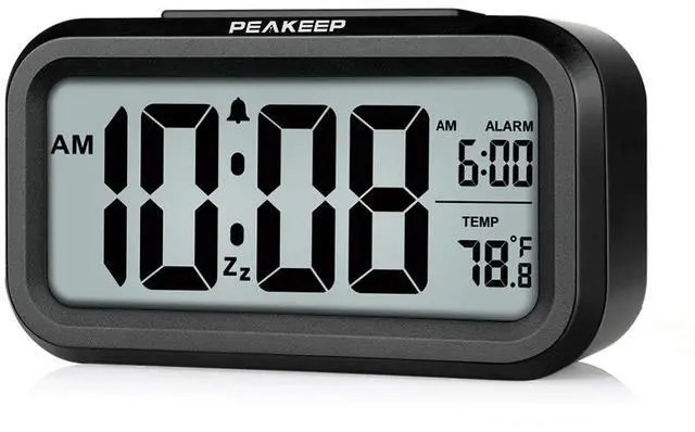 Main image of Night Light Digital Alarm Clock Battery Operated with Indoor Temperature, Desk Small Clock (Black)