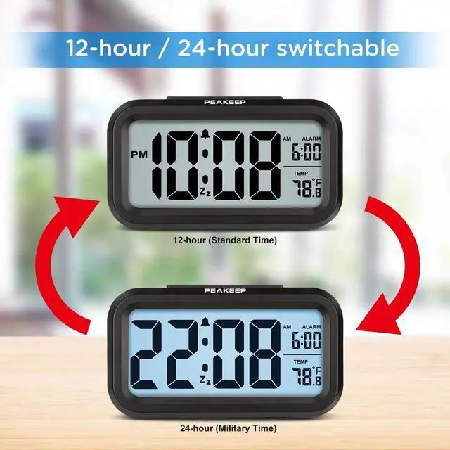 Alt view image 5 of 7 - Night Light Digital Alarm Clock Battery Operated with Indoor Temperature, Desk Small Clock (Black)