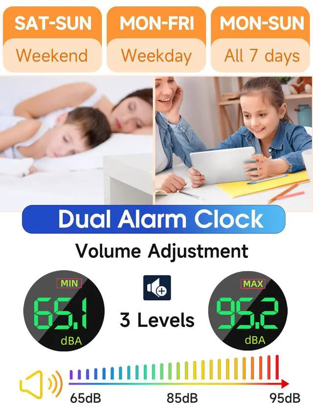 Alt view image 4 of 6 - Extra Loud Alarm Clock for Heavy Sleepers Adults,Teens,Kids,Rainbow Clock for Bedrooms,Small Bedside Digital Clock with Large Display,7 Color Night Light,12/24h(Black+Dynamic)