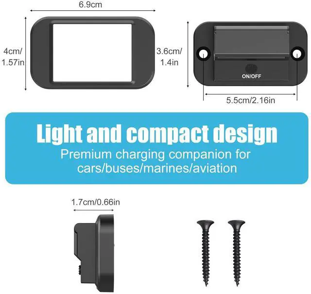 Alt view image 5 of 7 - 12V USB Outlet Surface Mount Lightweight PD USB C 30W and QC 3.0 18W Ports for Car, 12 Volt Cigarette Lighter Replacement Charger Socket Panel with Button Switch for RV Bus Marine Motorcycle